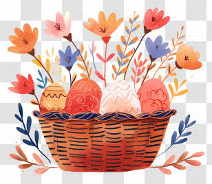 Easter Eggs - Easter Egg Basket With Flowers Illustration Transparent PNG