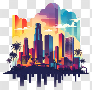 Los Angeles - Colorful City Skyline At Sunset Transparent PNG