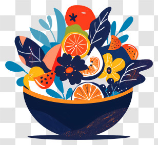 Salad Bowl - Creative Bowl Of Fruit And Flowers Illustration Transparent PNG