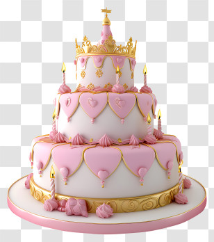 Princess Birthday Cake - Pink And Gold Layered Wedding Cake With Decorations Transparent PNG
