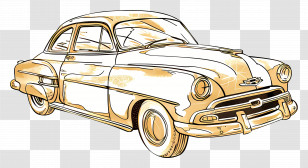 Gold Car - Vintage Yellow Car Sketch Transparent PNG