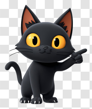 Cute Halloween Character Pointing - Cute Black Cat Pointing Transparent PNG