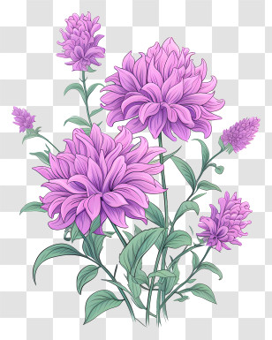 Pink Chrysanthemums - Beautiful Purple Flowers With Green Foliage Transparent PNG