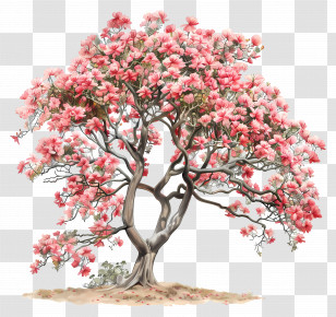Blooming Tree - Beautiful Pink Flowering Tree Illustration Transparent PNG