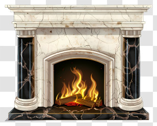 Fireplace - Elegant Marble Fireplace With Flames Transparent PNG