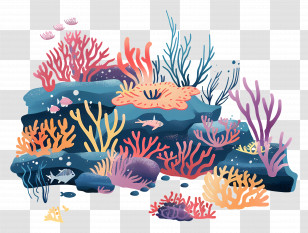 Reefs - Illustrated Vibrant Coral Reef Scene Transparent PNG