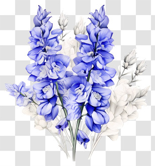 Doodle Delphinium Flower - Beautiful Blue Delphinium Flowers Transparent PNG