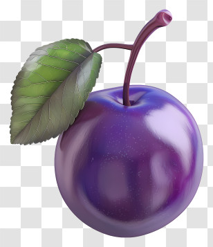 Plum - Purple Plum With Green Leaf Transparent PNG