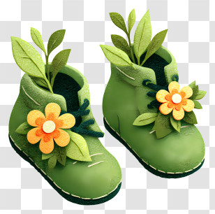 Infant Shoes - Green Boots With Flowers And Leaves Transparent PNG
