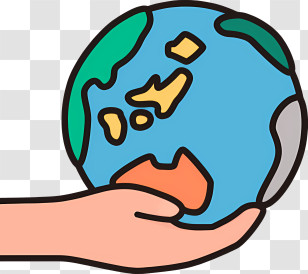 Icon - Earth Held In Hand Cartoon Illustration Transparent PNG