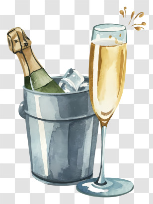 Glass Of Champagne - Champagne And Ice Bucket For Celebrations Transparent PNG
