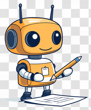 Cute Robot - Yellow Robot Illustration With Pencil In Hand Transparent PNG