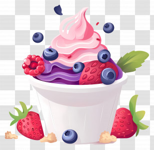 Frozen Yogurt - Berry Ice Cream Dessert In A White Cup Transparent PNG