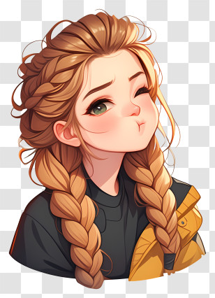 Puffed Cheek Girl - Girl With Braids Portrait Transparent PNG