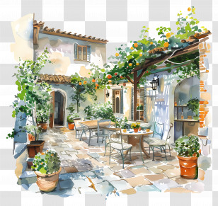 House Backyard Patio - Vintage Mediterranean Outdoor Patio Transparent PNG