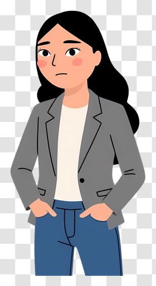 Woman Feeling Tense - Casual Woman In Jacket And Jeans Transparent PNG
