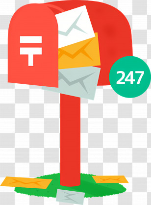 Mailbox - Red Mailbox Filled With Letters And Notification Icon Transparent PNG