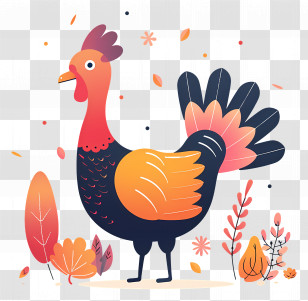 Thanksgiving Turkey - Colorful Rooster Illustration In Autumnal Setting Transparent PNG