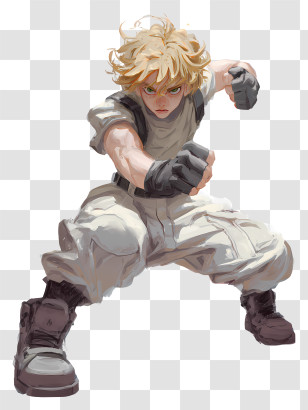 Anime Fist Shake - Dynamic Fighter Character In Combat Stance Transparent PNG
