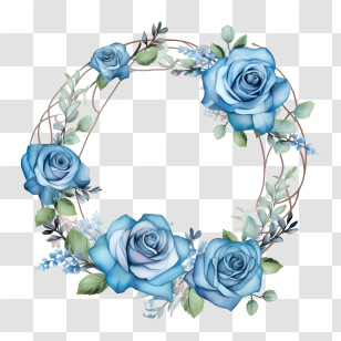 Rose Wreath - Elegant Blue Rose Wreath For Romantic Decor Transparent PNG
