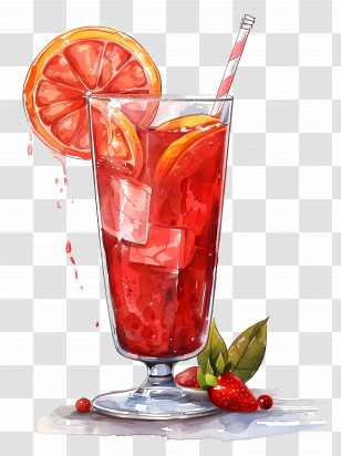 Red Cocktail - Red Fruit Cocktail With Berries And Citrus Garnish Transparent PNG