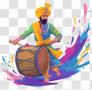 Punjabi Man Playing Dhol - Man Playing Dhol With Vibrant Colors Transparent PNG