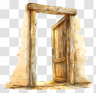 Open Door Frame - Rustic Wooden Door Illustration Transparent PNG