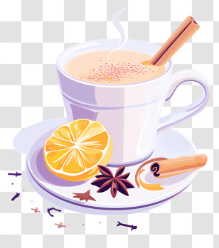 Masala Chai Tea - Tea Cup With Lemon And Spices Transparent PNG