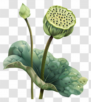 Lotus Pod - Lotus Seed Pod And Leaves Illustration Transparent PNG
