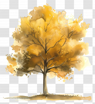 Tree - Golden Autumn Tree With Leaf-Filled Branches Transparent PNG