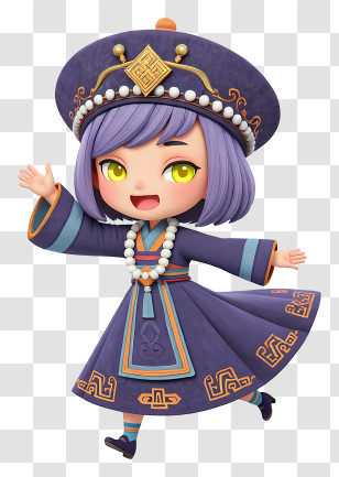 Jiangshi Zombie Girl - Happy Chibi Girl In Purple Robe Transparent PNG