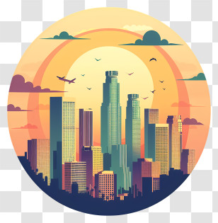 Los Angeles - Urban Skyline At Sunset Artistic Illustration Transparent PNG