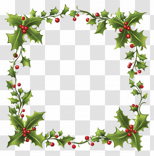 Christmas Border - Holly Frame With Festive Berries Transparent PNG