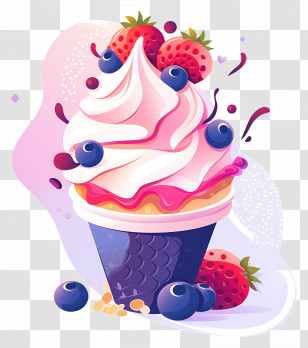 Frozen Yogurt - Ice Cream With Berries In A Cone Transparent PNG