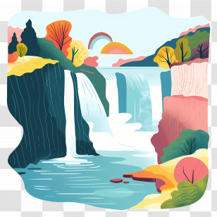 Niagara Falls - Colorful Waterfall Landscape Illustration Transparent PNG