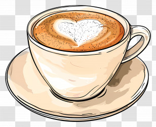 Cappuccino - Coffee Cup With Heart Latte Art Transparent PNG