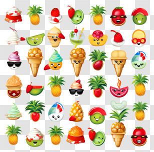 Emoji - Fruit Emojis With Ice Cream And Sunglasses Transparent PNG