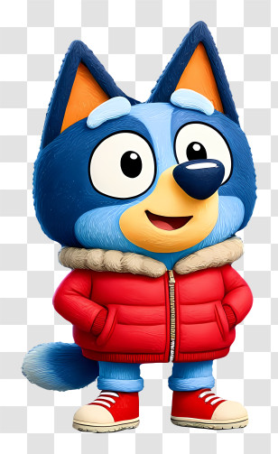 Cute Cartoon Bluey - Blue Puppy In Red Jacket Transparent PNG
