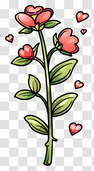 Flower Stem - Heart Shaped Flower With Leaves Transparent PNG