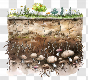 Soil Land - Underground Mushrooms And Roots Transparent PNG