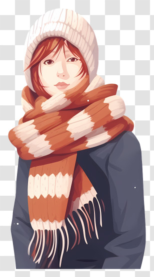 Fashion - Girl In Winter Scarf And Hat Transparent PNG