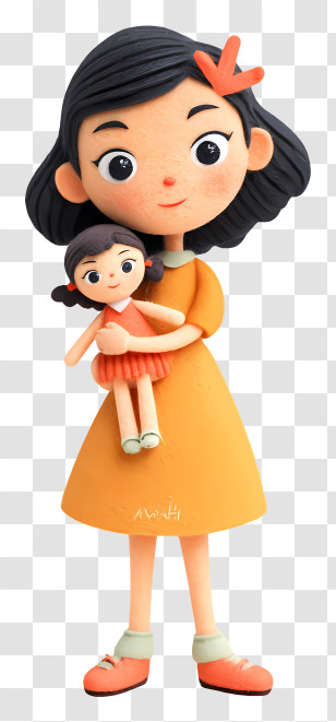 Playing With Doll - Girl Holding A Doll Transparent PNG