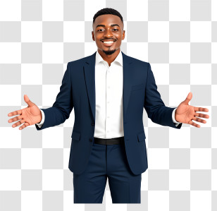 Businessman Presenting Something - Confident Businessman In Navy Suit Transparent PNG