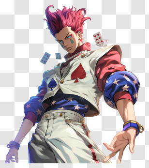 Hisoka Morow - Anime Magician With Playing Cards Transparent PNG