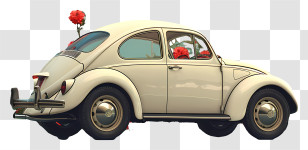 White Car - Vintage Car With Flowers Transparent PNG
