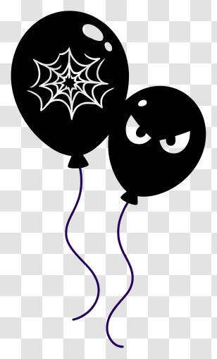Halloween Balloons - Black Balloons With Spider Web Design Transparent PNG