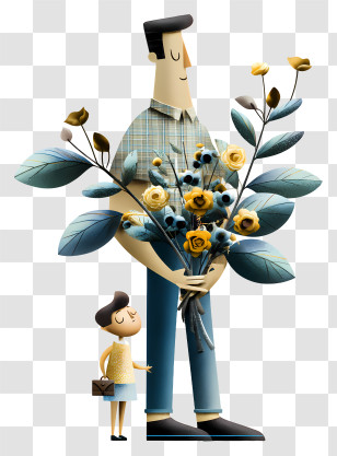 Fathers Day - Father And Child With Flowers Transparent PNG