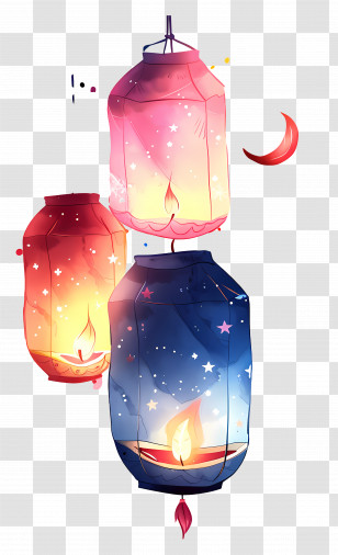 Diwali Lantern - Colorful Lanterns With Stars Transparent PNG
