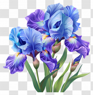 Iris - Vivid Iris Flowers Botanical Illustration Transparent PNG