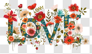 Valentine - LOVE Text Illustrated With Floral Design Transparent PNG